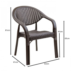 BAMBOO Pro Πολυθρόνα Κήπου - Βεράντας Στοιβαζόμενη, PP-UV (Rattan Look) Καφέ  63x61x81cm