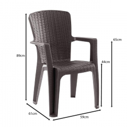 SIDE Πολυθρόνα Κήπου-Βεράντας Στοιβαζόμενη, (Rattan Look) PP-UV Απόχρωση Καφέ  59x61x89cm