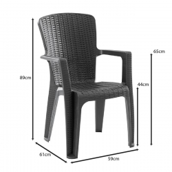 SIDE Πολυθρόνα Κήπου-Βεράντας Στοιβαζόμενη, (Rattan Look) PP-UV Απόχρωση Ανθρακί  59x61x89cm