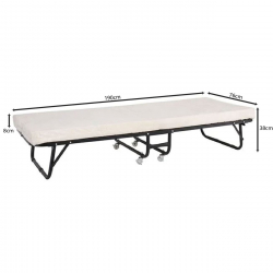 SPAN Κρεβάτι Πτυσσόμενο Βοηθητικό Μέταλλο Βαφή Μαύρο, Στρώμα 8cm foam  76x190x38cm - Mattress 8cm