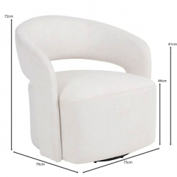 CUBA Πολυθρόνα Σαλονιού Περιστρεφόμενη, Teddy Ύφασμα Άσπρο  75x70x72cm