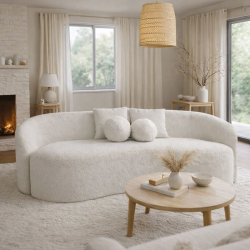 LYON Καναπές 2θ - Σαλονιού - Καθιστικού, Teddy Ύφασμα Άσπρο  178x82x68cm