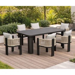 BOSTON Dining Set Τραπεζαρία Κήπου Βεράντας: Τραπέζι + 6 Πολυθρόνες Alu Ανθρακί - Μπεζ  Table200x106x75-Chair:54x56x66