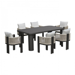 BOSTON Dining Set Τραπεζαρία Κήπου Βεράντας: Τραπέζι + 6 Πολυθρόνες Alu Ανθρακί - Μπεζ  Table200x106x75-Chair:54x56x66