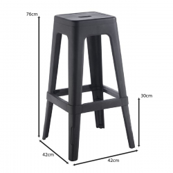 RELIX PP Σκαμπό BAR Στοιβαζόμενο, PP Απόχρωση Μαύρο  42x42x76cm