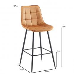 MYRIAM Σκαμπό BAR, Μέταλλο Βαφή Μαύρο, Ύφασμα Velure Camel  48x56x73/107cm