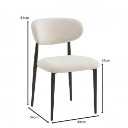 POINT Καρέκλα Τραπεζαρίας Μέταλλο Βαφή Μαύρο, Teddy Ύφασμα Άσπρο  49x54x81cm