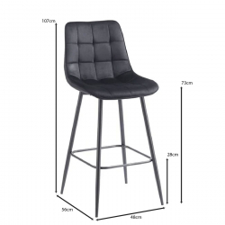 MYRIAM Σκαμπό BAR, Μέταλλο Βαφή Μαύρο, Ύφασμα Velure Μαύρο  48x56x73/107cm