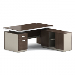 CONCEPT Γραφείο Αναστρέψιμη Γωνία, Απόχρωση Καρυδί - Μπεζ  200x80/160x40 (H.75/62)cm