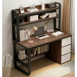 ΓΡΑΦΕΙΟ Η/Υ 3 Συρτάρια 3 Ράφια Μέταλλο Βαφή Μαύρο, MDF Απόχρωση Καρυδί  120x50x74/147cm