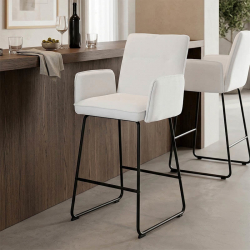 Σκαμπό μπαρ Essential pakoworld ύφασμα λευκό-πόδι μαύρο μεταλλικό 57x64.5x107εκ