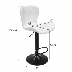 Σκαμπό μπαρ Coozy pakoworld πτυσσόμενο μεταλλικό μαύρο ματ με pu σε λευκή απόχρωση 46x47x90-112εκ
