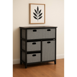 ΚΟΜΟ  5 ΣΥΡΤΑΡΙΑ  ΞΥΛΙΝΟ ΜΑΥΡΟ-ΚΑΡΡΩ   54Χ29Χ65cm