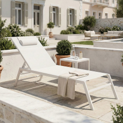 Ξαπλώστρα Kiara pakoworld αλουμίνιο λευκό-textilene μπεζ