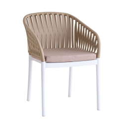 EMERY Πολυθρόνα Βεράντας-Κήπου PP-UV Sand Beige-Άσπρο, Μαξιλάρι Μπεζ (KD)  56x59x80cm