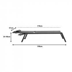 Ξαπλώστρα Kiara pakoworld αλουμίνιο-textilene ανθρακί στοιβαζόμενη