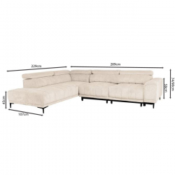 MASSIMO Καναπές Δεξιά Γωνία Ηλεκτρικά Συρόμενα Καθίσματα, Ύφασμα Water Repellent Μπεζ  289x229x107cm H.74/90cm