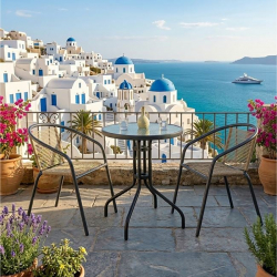 MIKA Set Κήπου - Βεράντας: Τραπέζι + 2 Πολυθρόνες Μέταλλο Βαφή Ανθρακί, PE Rattan Φυσικό  Table:Φ60x70 Chair:54x69x73cm