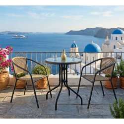 PATTY Set Κήπου - Βεράντας: Τραπέζι + 2 Πολυθρόνες Μέταλλο Βαφή Ανθρακί, PE Rattan Φυσικό  Table:Φ60x70 Chair:54x69x73cm