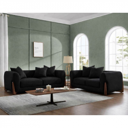 KANSAS Set Σαλόνι - Καθιστικό, 2Θέσιος-3Θέσιος, Teddy Ύφασμα Μαύρο  174x99 / 211x99 x H90cm