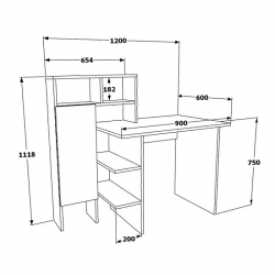 Γραφείο με βιβλιοθήκη Slate pakoworld χρώμα λευκό-φυσικό 120x60x112εκ