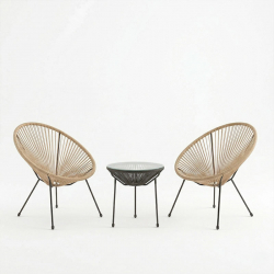 Σαλόνι Εξωτερικού Χώρου Acapulco pakoworld Σετ 3τεμ pe rattan σε φυσική απόχρωση με μαύρο μέταλλο Φ50x52εκ