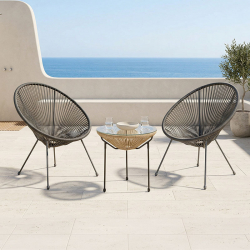 Σαλόνι Εξωτερικού Χώρου Acapulco pakoworld Σετ 3τεμ μαύρο μέταλλο με pe rattan σε φυσική απόχρωση Φ50x52εκ