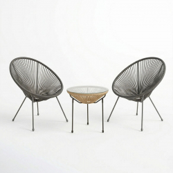 Σαλόνι Εξωτερικού Χώρου Acapulco pakoworld Σετ 3τεμ μαύρο μέταλλο με pe rattan σε φυσική απόχρωση Φ50x52εκ