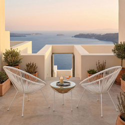 Σαλόνι Εξωτερικού Χώρου Acapulco pakoworld Σετ 3τεμ λευκό μέταλλο με pe rattan σε φυσική απόχρωση Φ50x52εκ