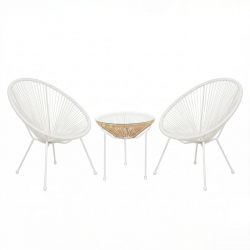 Σαλόνι Εξωτερικού Χώρου Acapulco pakoworld Σετ 3τεμ λευκό μέταλλο με pe rattan σε φυσική απόχρωση Φ50x52εκ