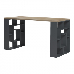Γραφείο με ραφιέρα Labirent pakoworld ανθρακί-sonoma 140x60x75εκ