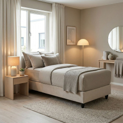 Κρεβάτι Υπόστρωμα μονό Pakda pakoworld κρεμ βελούδο 90x200εκ