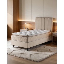 Κρεβάτι μονό Lunda pakoworld κρεμ βελούδο 90x200εκ