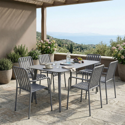 Τραπεζαρία Heven Vista pakoworld σετ 7τεμ ανθρακί αλουμίνιο 150x80x72εκ