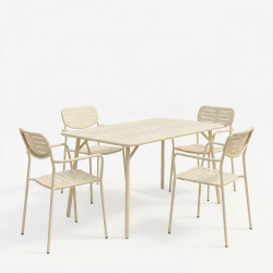 Τραπεζαρία Moraja Deraby pakoworld σετ 5τεμ κρεμ μέταλλο 140x80x72εκ