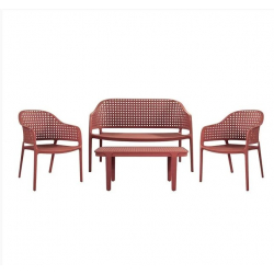 MALAGA Set Σαλόνι Κήπου PP-UV Bordeaux: Καναπές + 2 Πολυθρόνες + Τραπεζάκι  Τραπεζάκι+Καναπέ+2 Πολυθρόνες