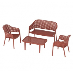 MALAGA Set Σαλόνι Κήπου PP-UV Bordeaux: Καναπές + 2 Πολυθρόνες + Τραπεζάκι  Τραπεζάκι+Καναπέ+2 Πολυθρόνες