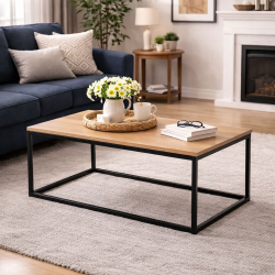 ΤΡΑΠΕΖΙ ΣΑΛΟΝΙΟΥ MDF ΜΕ ΜΕΛΑΜΙΝΗ ΣΕ ΦΥΣΙΚΗ ΑΠΟΧΡΩΣΗ ΞΥΛΟΥ KAI ΜΑΥΡΟ ΜΕΤΑΛΛΙΚΟ ΣΚΕΛΕΤΟ 90x48x40,5εκ. ANKOR