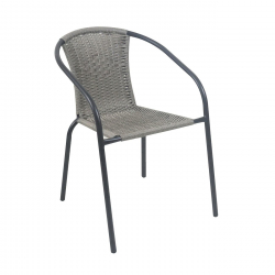 BALENO-W Πολυθρόνα Στοιβαζόμενη, Μέταλλο Βαφή Μαύρο, Wicker Mixed Grey  52x60x72cm