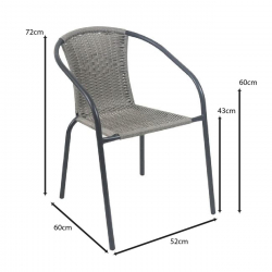 BALENO-W Πολυθρόνα Στοιβαζόμενη, Μέταλλο Βαφή Μαύρο, Wicker Mixed Grey  52x60x72cm