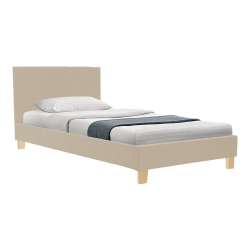 Κρεβάτι Nevil pakoworld ύφασμα εκρού με ξύλινο πόδι σε φυσική απόχρωση 100x200εκ