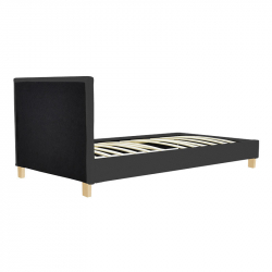 Κρεβάτι Nevil pakoworld ύφασμα ανθρακί με ξύλινο πόδι σε φυσική απόχρωση 100x200εκ