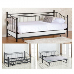 MARIN Daybed Κρεβάτι (90x190) + Βοηθητικό Κρεβάτι (85x185) Μέταλλο Βαφή Μαύρο  198x97x93 + 185x85x36cm