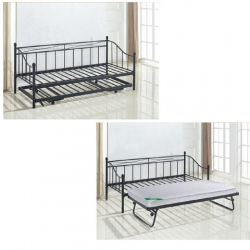 MARIN Daybed Κρεβάτι (90x190) + Βοηθητικό Κρεβάτι (85x185) Μέταλλο Βαφή Μαύρο  198x97x93 + 185x85x36cm