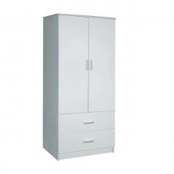 CLOSET Ντουλάπα Δίφυλλη, Ράφι, Θέσεις για Κρεμάστρες, 2 Συρτάρια, Απόχρωση Άσπρο  80x50x180cm