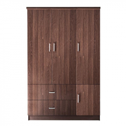 CLOSET Ντουλάπα Τετράφυλλη, 5 Ράφια, 2 Συρτάρια, Θέσεις για Κρεμάστρες, Απόχρωση Καρυδί  120x50x180cm