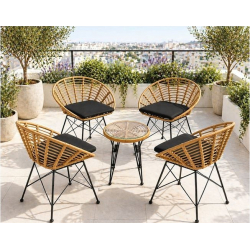 SALSA Coral Coffee Set Κήπου Μέταλλο Μαύρο - Γυαλί - Wicker Φυσικό: Τραπεζάκι+4 Πολυθρόνες  TableΦ50x44 Armchair72x62x81cm