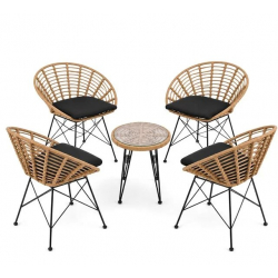SALSA Coral Coffee Set Κήπου Μέταλλο Μαύρο - Γυαλί - Wicker Φυσικό: Τραπεζάκι+4 Πολυθρόνες  TableΦ50x44 Armchair72x62x81cm