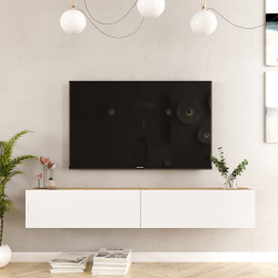 Έπιπλο τηλεόρασης επιτοίχιο Dello pakoworld λευκό-oak 180x31.6x29.6εκ