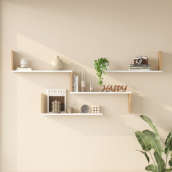 Ραφιέρα τοίχου Flear pakoworld λευκό με oak 179x14,5x76,2εκ